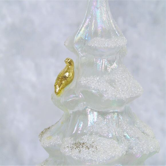 Fenton Large CHRISTMAS TREE 6.5" Snow Frosted Iridescent White Gold Partridge! - Picture 6 of 9